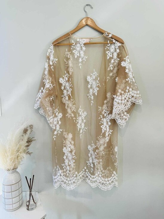 Victoria’s Secret Sheer Floral Embroidered Mesh Kimono Robe, Size XS/S - Picture 3 of 4